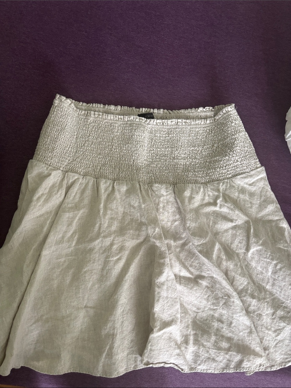J. Crew Cream Smocked Waist A-Line Linen-Blend Skirt
